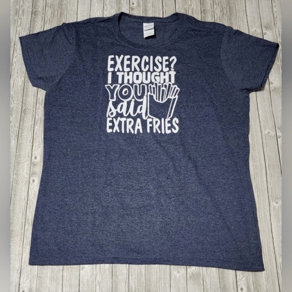 Gildan Tops - Gildan Women's Heathered Blue Extra Fries Tee Large - New Without Tags